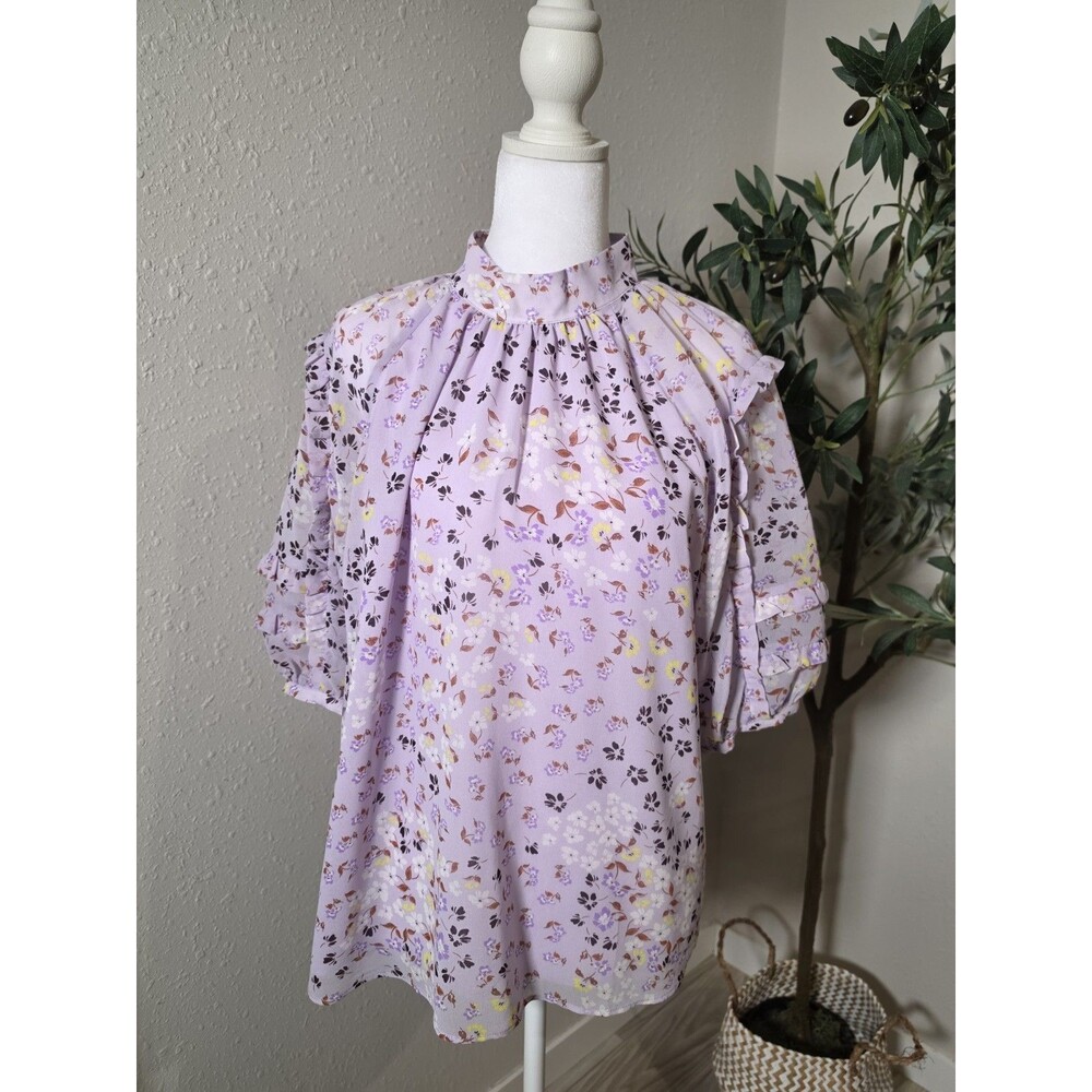 Ann Taylor Floral Ruffle Sleeve Blouse Size L NWT